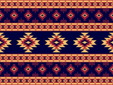 Navajo desenli tasarım. Amerikan yerlileri gibi. Kumaş tasarımında giysi, tekstil, ambalaj, arkaplan, duvar kağıdı, halı, nakış, baskı için kullanılabilir