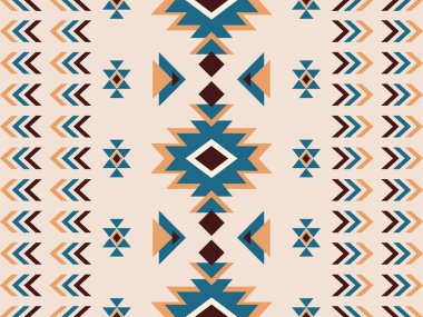 Navajo desenli tasarım. Amerikan yerlileri gibi. Kumaş tasarımında giysi, tekstil, ambalaj, arkaplan, duvar kağıdı, halı, nakış, baskı için kullanılabilir