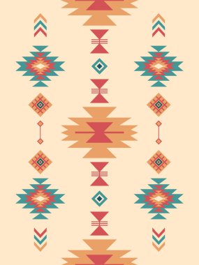 Navajo desenli tasarım. Amerikan yerlileri gibi. Kumaş tasarımında giysi, tekstil, ambalaj, arkaplan, duvar kağıdı, halı, nakış, baskı için kullanılabilir