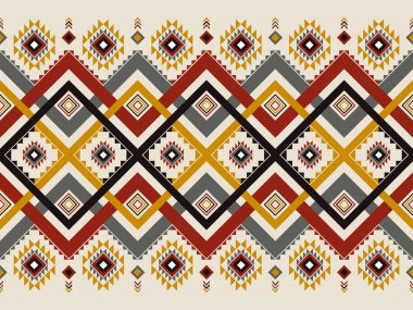Navajo desenli tasarım. Amerikan yerlileri gibi. Kumaş tasarımında giysi, tekstil, ambalaj, arkaplan, duvar kağıdı, halı, nakış, baskı için kullanılabilir