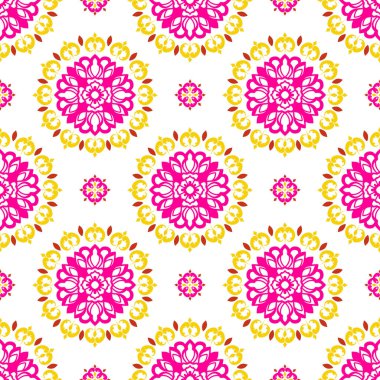 Dekoratif mandalalarla kusursuz desen. Vektör çizimi. Duvar kağıdı, kart, şablon, baskı, vektör, illüstrasyon için Aztek tarzı çiçek arkaplan tasarımı, asgari soyut