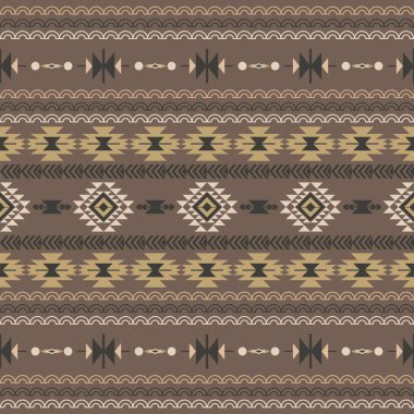 Navajo desenli tasarım. Amerikan yerlileri gibi. Kumaş tasarımında giysi, tekstil, ambalaj, arkaplan, duvar kağıdı, halı, nakış, baskı için kullanılabilir