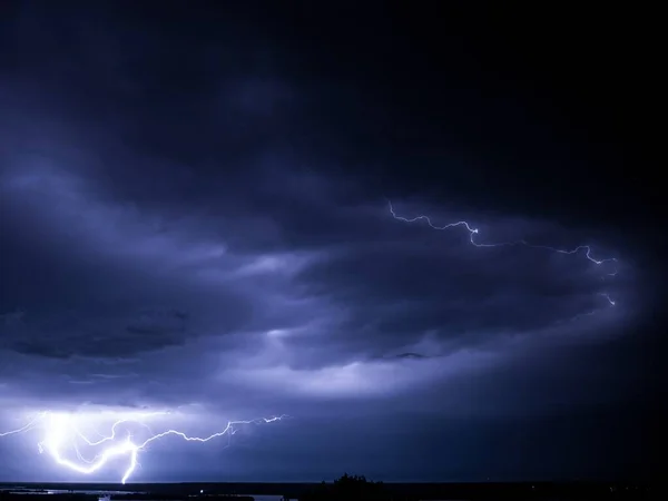 Nuvens Tempestade Noturna Com Relâmpagos — Fotografia de Stock
