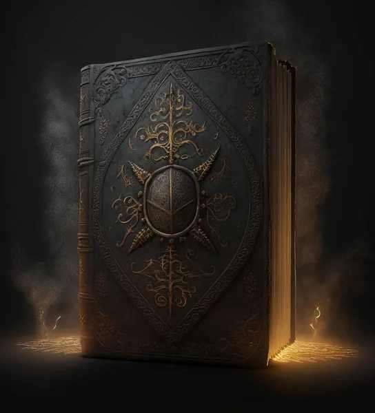 Old fantasy spell book. Magic ancient book. Leather binding. Mock-up
