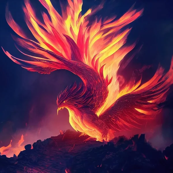 Bird in flight with wings of fire