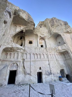 Antik kaya evleri, Goreme, Kapadokya, Türkiye. Goreme Açık Hava Müzesi. 