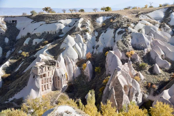Gyönyörű Ősi Szikla Faragott Lakások Goreme Cappadocia Törökország — Stock Fotó