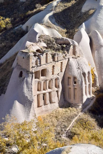 Goreme Kapadokya Türkiye Antik Kaya Oymalı Evler — Stok fotoğraf