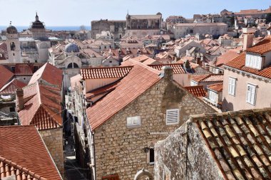 Looking down over the red tiles roofs of Dubrovnik. Dubrovnic, Croatia. March 2, 2020. UNESCO World Heritage Site.