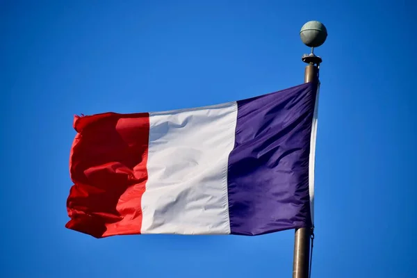 French Flag Flagpole Blue Sky Yorktown Usa — Stock Photo, Image