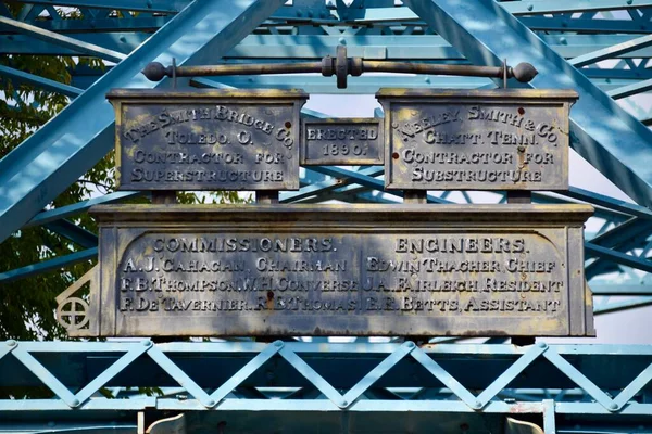 Walnut Bridge Plaketa Detaily Inženýra 1890 Chattanooga Usa Září 2019 — Stock fotografie