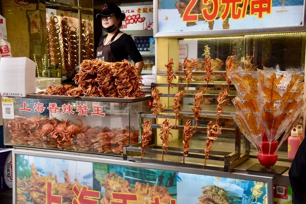 Shanghai China October 2018 Traditional Chinese Streetfood Stall Selling Crabs — Stock Photo, Image