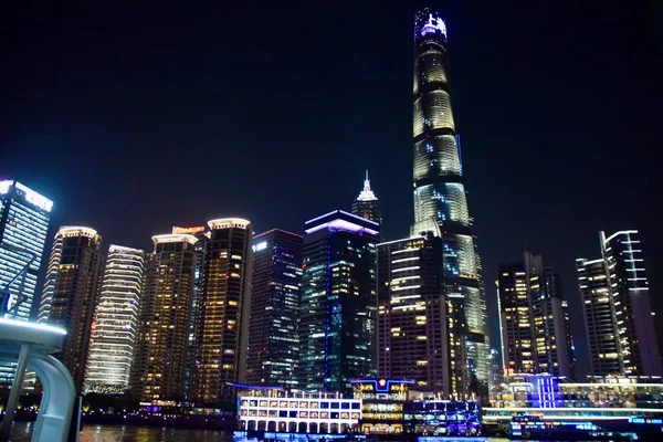 Nachts Beleuchtete Gebäude Lujiazui Pudong Shanghai China Oktober 2018 — Stockfoto