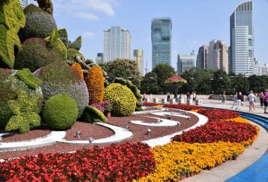Shanghai, Halkın Meydanı 'nda Muhteşem Çiçekler sergileniyor. Şangay, Çin. 25 Ekim 2018.