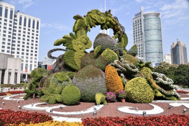 Shanghai, Halkın Meydanı 'nda Muhteşem Çiçekler sergileniyor. Şangay, Çin. 25 Ekim 2018.