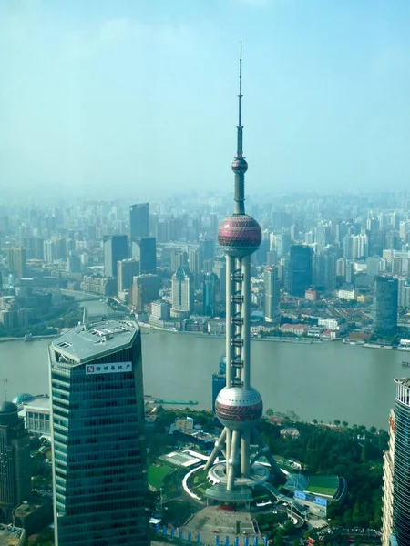 Orientalsk Pearl Tårn Sett Fra Jim Mao Tårnet Shanghai Kina – stockfoto