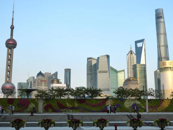 Höga Byggnader Lujiazui Pudong Från Bund Shanghai Kina Oktober 2018 — Stockfoto