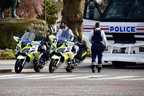 Police Motorcycles Streets Paris Paris France March 2023 — Stock Photo, Image