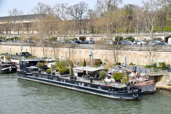 Lodě Řece Seině Paříž Francie Března 2023 — Stock fotografie