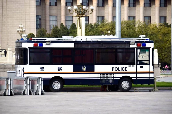 Beijing China Noiembrie 2018 Autobuz Poliție Centrul Orașului Beijing — Fotografie, imagine de stoc