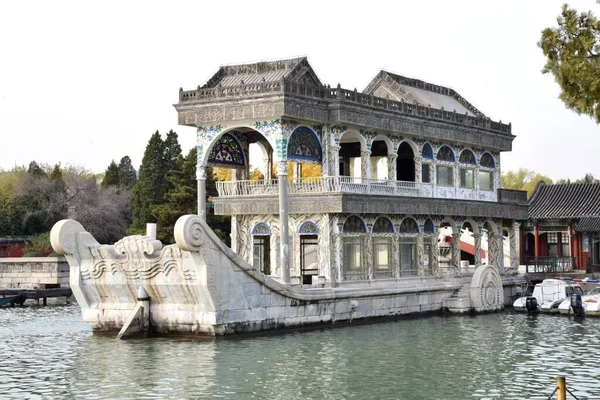 Mramorová Loď Severozápadním Rohu Jezera Kunming Letní Paláci 1755 Peking — Stock fotografie