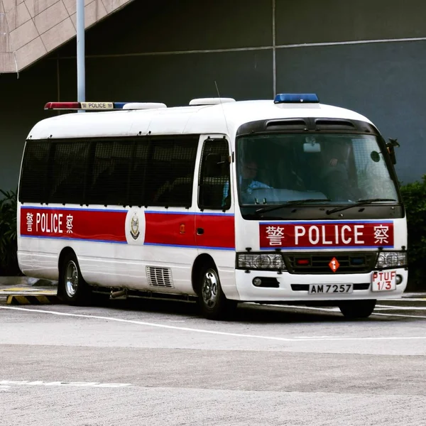 Red White Police Bus Hong Kong November 2018 — Stock Photo, Image