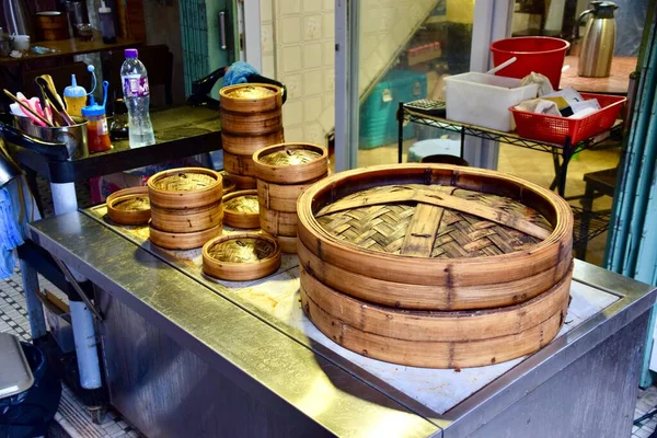Traditionele Houten Food Steamers Een Restaurant Tai Hong Kong November — Stockfoto
