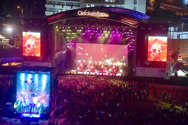 Clockenflap Music Festival Sorotan Penonton Malam Hari Hong Kong November — Stok Foto