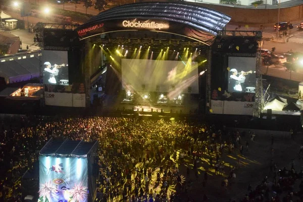 Clockenflap Music Festival Sorotan Penonton Malam Hari Hong Kong November — Stok Foto