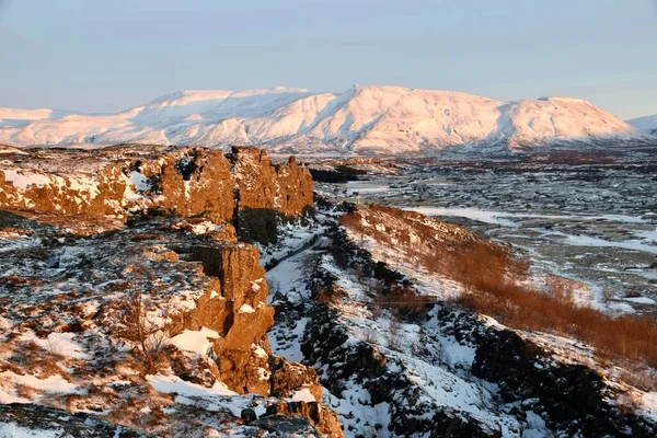 Almannagj Izland 2017 December Almannagj Thingvellir Nemzeti Parkban Egy Jeges — Stock Fotó