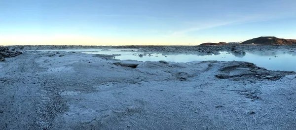 Fotografia Panorâmica Uma Área Terra Vulcânica Congelada Perto Grindavk Islândia — Fotografia de Stock