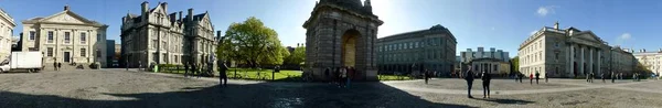 stock image Dublin, Ireland. March 31, 2017. Panorama of The Grey Stone Buildings at Trinity College.