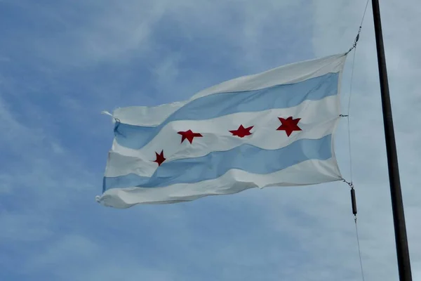 Illinois Flag Flying Flagpole Chicago Usa September 2016 — Stock Photo, Image