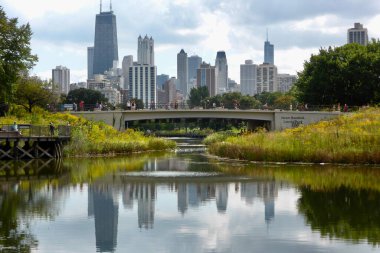 Chicago Skyline from Lincoln Park Zoo. Chicago, Illinois, USA. September 17, 2016.  clipart