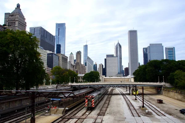Estación Tren Van Buren Con Rascacielos Detrás Chicago Septiembre 2016 — Foto de Stock
