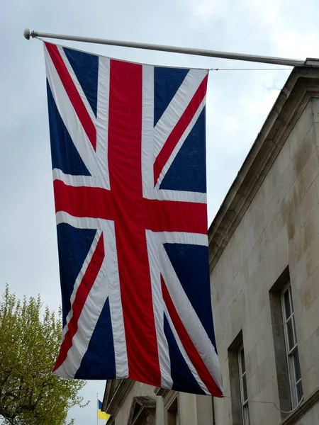 stock image Union Jack hanging on Whitehall 2 days before the Coronation of Kings Charles III. London, UK. May 4, 2023. 