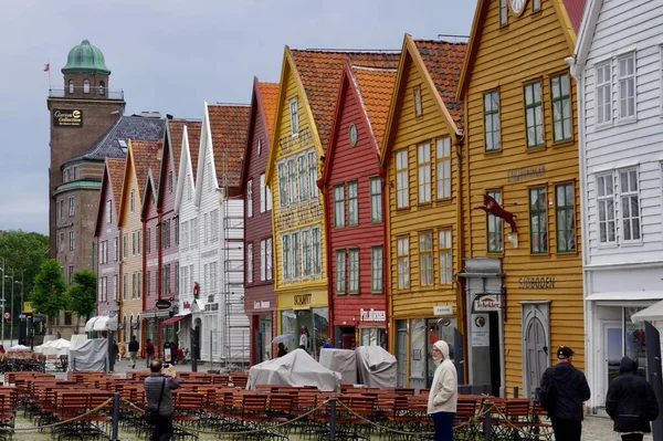 Tradycyjne Skandynawskie Wielowarstwowe Drewniane Zabudowy Bryggen Bergen Norwegia Września 2015 — Zdjęcie stockowe