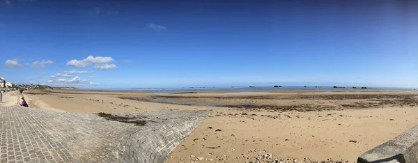 Panoramautsikt Över Stranden Asnelles Och Återstoden Ww2 Dagen Mulberry Harbour — Stockfoto
