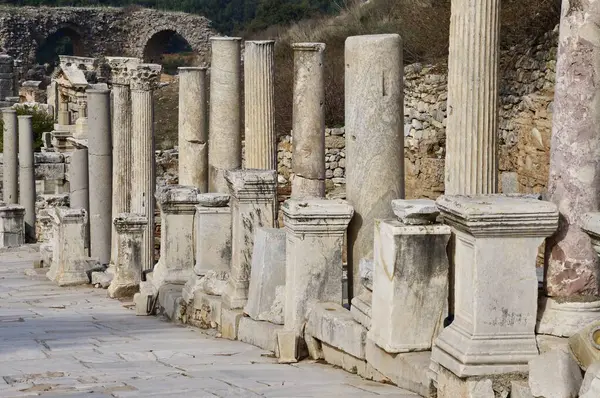 Tarihi Efes Teki Antik Taş Sütunlar Efes Türkiye Kasım 2014 — Stok fotoğraf