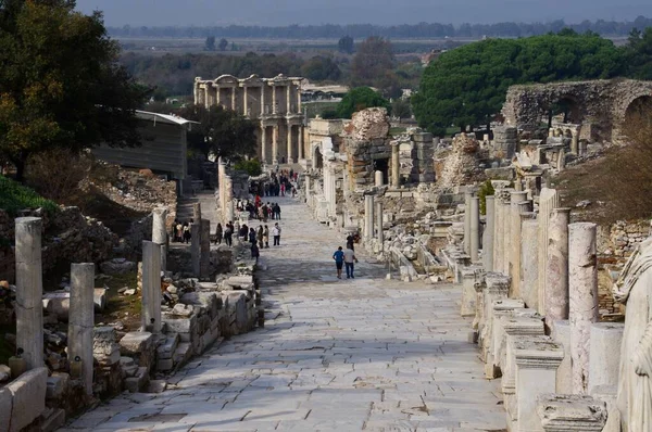 Antik Efes Teki Sokak Sahnesi Antik Yollar Efes Türkiye Kasım — Stok fotoğraf