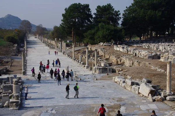 Antik Efes Teki Sokak Sahnesi Antik Yollar Efes Türkiye Kasım — Stok fotoğraf