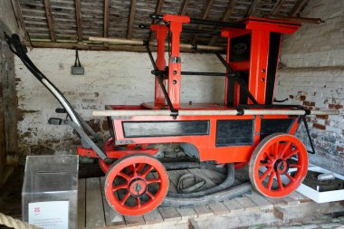 Vintage Wooden Hopwood and Tilley Fire Engine at The Brockhampton Estate. Brockhampton, Hereford, UK. August 27, 2023. 