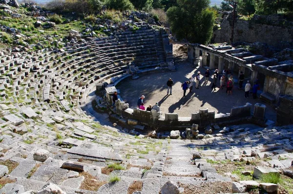 Priene Antik Tiyatro Athena Polias Tapınağı Nda Bir Amfitiyatro Priene — Stok fotoğraf