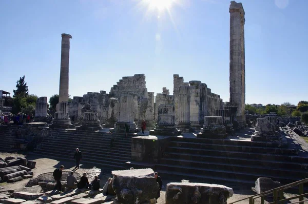 Eski Sütunlar Antik Didyma Daki Apollo Tapınağı Nın Kalıntılarına Denk — Stok fotoğraf