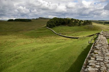 Hadrian Duvarı Roma Kalesi 'ne (Vercovicium) yakın. Hexham, İngiltere, İngiltere. 25 Ağustos 2010. 