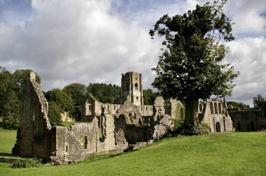 Fountains Abbey, North Yorkshire 'daki harabe bir manastır. Aldfield, Ripon, İngiltere. 28 Ağustos 2010. 
