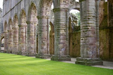 Fountains Abbey 'deki Taş Sütunlar, 1132' de kuruldu. Aldfield, Ripon, İngiltere. 28 Ağustos 2010. 