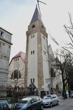 Yenilenmiş kilise, Budapeşte 7. Bölge. Budapeşte, Macaristan, 29 Şubat 2024. 