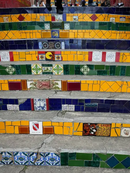 stock image Colourful tiles on The Selaron Steps, or Escadaria Selarn, colourful rainbow steps in Lapa, Rio de Janeiro, Brazil, October 27, 2023. 