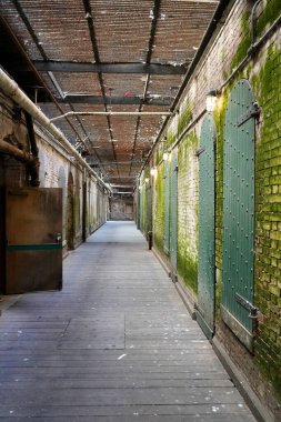 1850 Askeri Kale günlerinden kalma Alcatraz Cezaevi 'ndeki kırsal geçit. Alcatraz Adası, San Francisco, CA, ABD. Eylül 2024. 